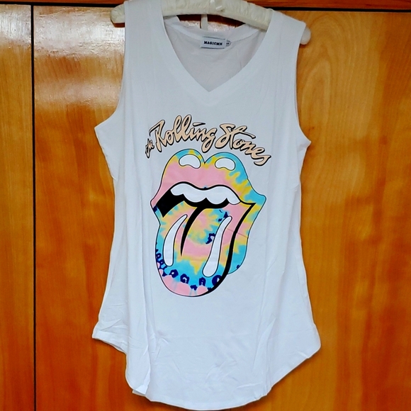 Tops - Vintage Vibes Rolling Stones T-shirt white with pastel lips graphic Large
